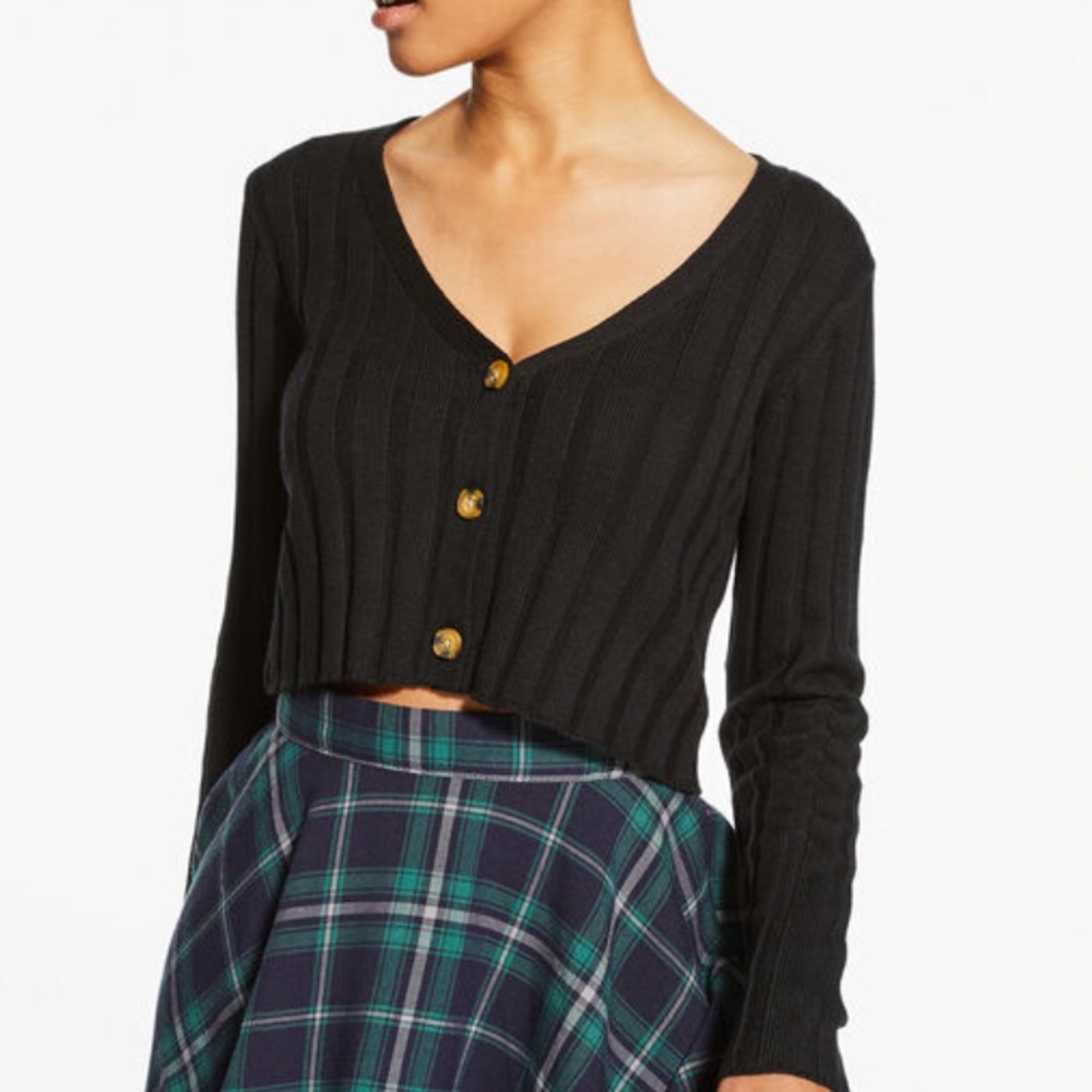 Aeropostale | Ribbed cropped v neck cardigan - black - xs